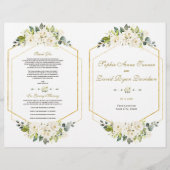 Waterverf White Floral Gold Lijst Wedding Program Flyer (Voorkant)