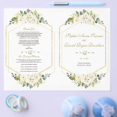 Waterverf White Floral Gold Lijst Wedding Program Flyer (Enkel)