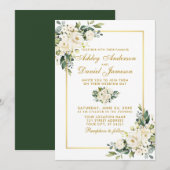 Waterverf White Floral Green Gold Photo Wedding Kaart (Voorkant / Achterkant)