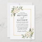 Waterverf White Floral Greenery Gold Wedding Kaart (Voorkant)