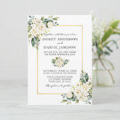 Waterverf White Floral Greenery Gold Wedding Kaart (Staand voorkant)