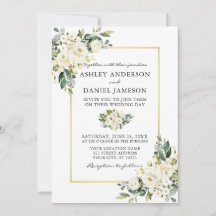 Waterverf White Floral Greenery Gold Wedding