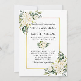 Waterverf White Floral Greenery Gold Wedding Kaart