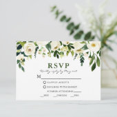 Waterverf White Floral Greenery Meal RSVP Kaartje (Staand voorkant)