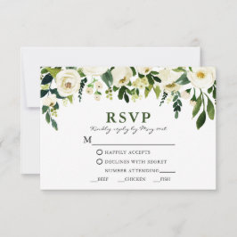 Waterverf White Floral Greenery Meal RSVP Kaartje