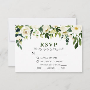 Waterverf White Floral Greenery Meal RSVP Kaartje