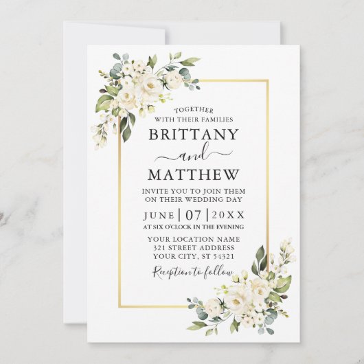 Waterverf White Floral Greenery Photo Wedding Kaart (Voorkant)