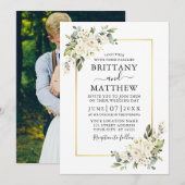 Waterverf White Floral Greenery Photo Wedding Kaart (Voorkant / Achterkant)