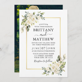 Waterverf White Floral Greenery Photo Wedding Kaart