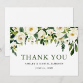Waterverf White Floral Greenery Wedding Bedankkaart (Voorkant / Achterkant)
