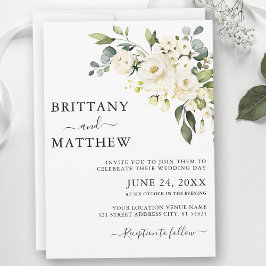 Waterverf White Floral Greenery Wedding Kaart