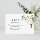Waterverf White Floral Greenery Wedding RSVP Kaartje (Staand voorkant)