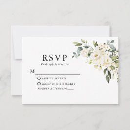 Waterverf White Floral Greenery Wedding RSVP Kaartje