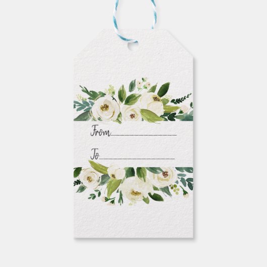 Waterverf White Floral Lijst Wedding Cadeaulabel (Achterkant)