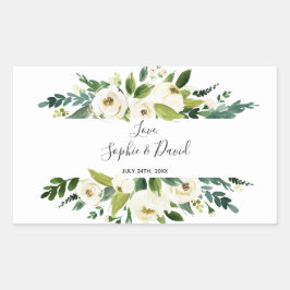 Waterverf White Floral Lijst Wedding Rechthoekige Sticker