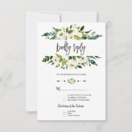 Waterverf White Floral Lijst Wedding RSVP Kaartje