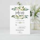 Waterverf White Floral Lijst Wedding RSVP Kaartje (Staand voorkant)