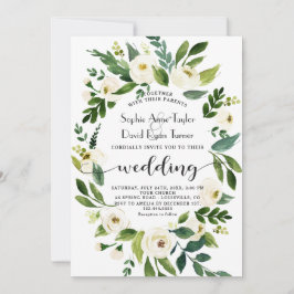 Waterverf White Floral met handschrift bruiloft Kaart