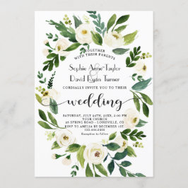 Waterverf White Floral met handschrift bruiloft Kaart
