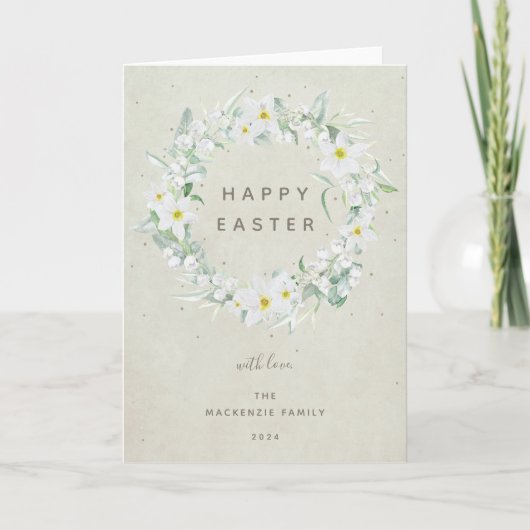 Waterverf White Floral met Happy Easter Feestdagen Kaart (Voorkant)