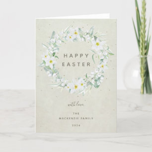 Waterverf White Floral met Happy Easter Feestdagen Kaart
