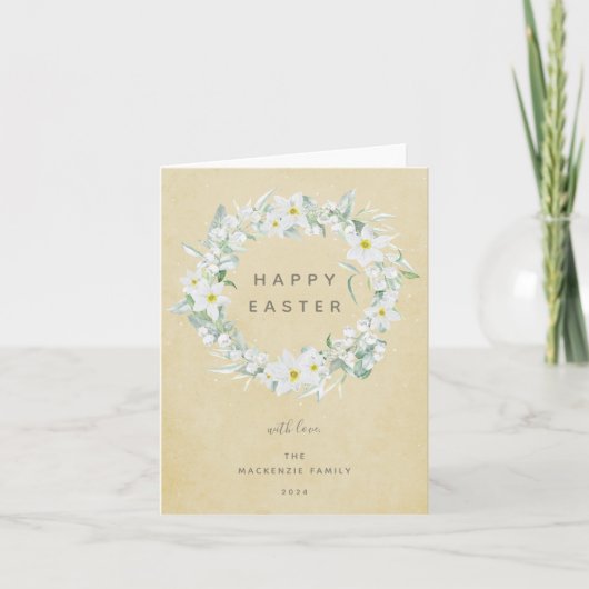 Waterverf White Floral met Happy Easter Feestdagen Kaart (Voorkant)