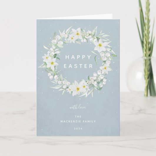 Waterverf White Floral met Happy Easter Feestdagen Kaart (Voorkant)