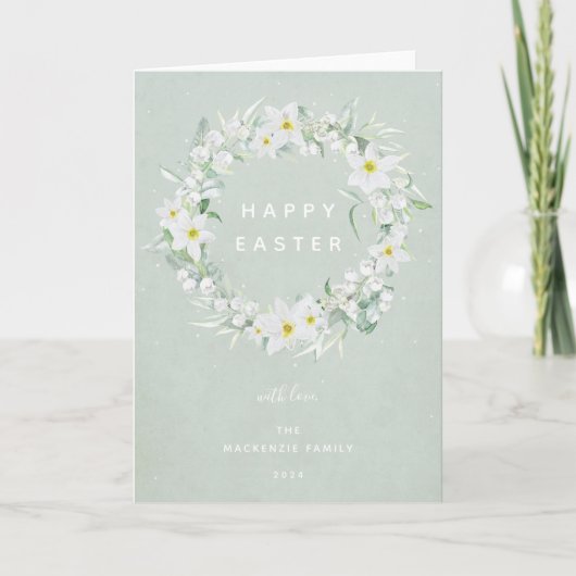 Waterverf White Floral met Happy Easter Feestdagen Kaart (Voorkant)