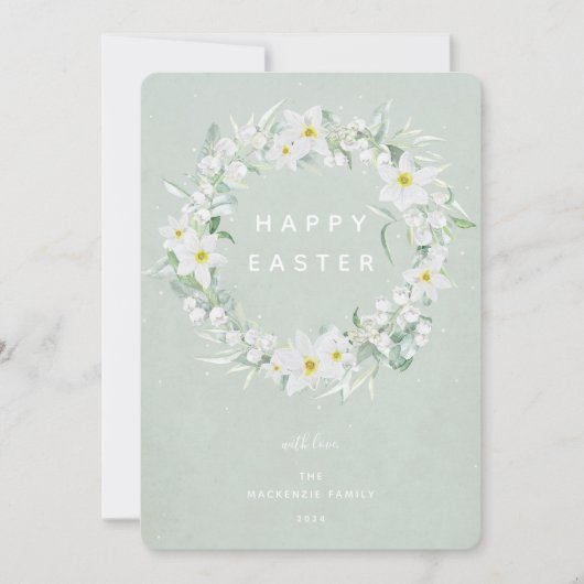 Waterverf White Floral met Happy Easter Flat Feestdagenkaart (Voorkant)