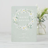 Waterverf White Floral met Happy Easter Flat Feestdagenkaart (Staand voorkant)