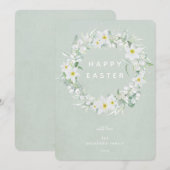 Waterverf White Floral met Happy Easter Flat Feestdagenkaart (Voorkant / Achterkant)