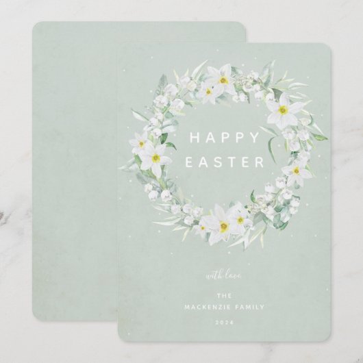 Waterverf White Floral met Happy Easter Flat Feestdagenkaart (Voorkant / Achterkant)