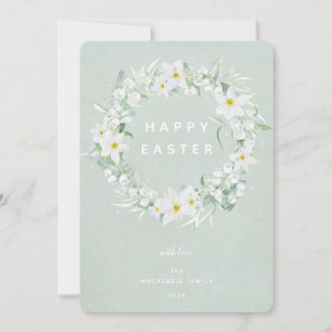 Waterverf White Floral met Happy Easter Flat Feestdagenkaart