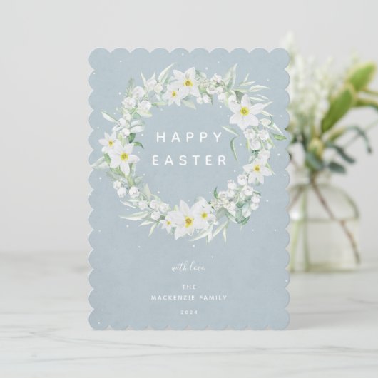 Waterverf White Floral met Happy Easter Flat Feestdagenkaart (Staand voorkant)