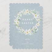 Waterverf White Floral met Happy Easter Flat Feestdagenkaart (Voorkant / Achterkant)