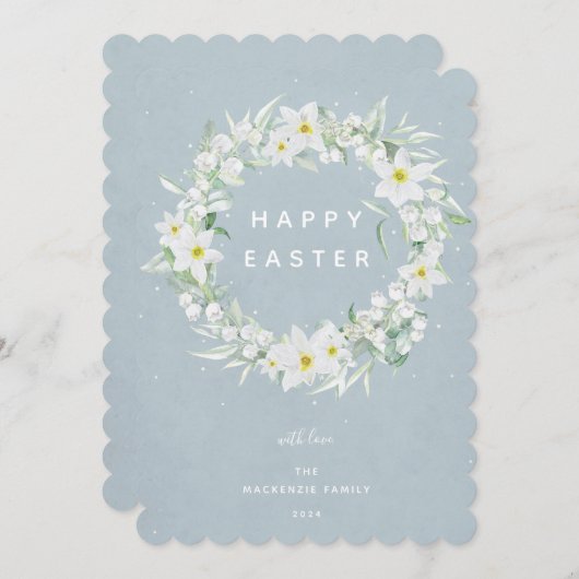 Waterverf White Floral met Happy Easter Flat Feestdagenkaart (Voorkant / Achterkant)