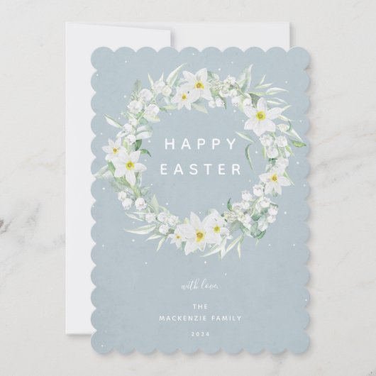 Waterverf White Floral met Happy Easter Flat Feestdagenkaart (Voorkant)