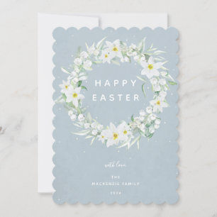 Waterverf White Floral met Happy Easter Flat Feestdagenkaart