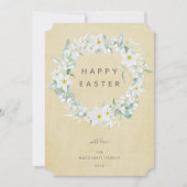 Waterverf White Floral met Happy Easter Flat Feestdagenkaart (Voorkant)