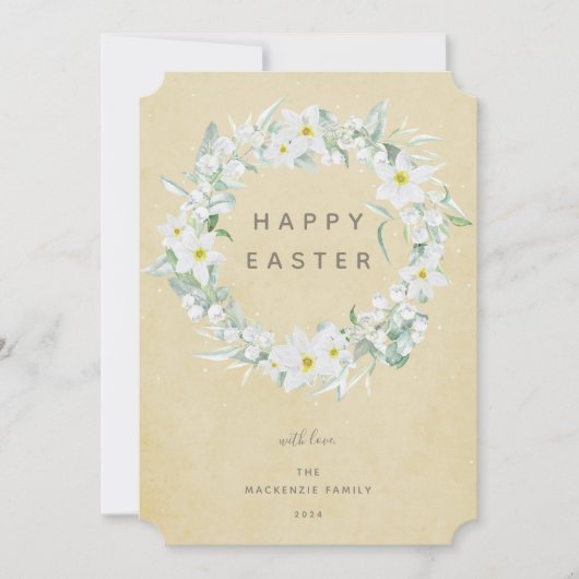 Waterverf White Floral met Happy Easter Flat Feestdagenkaart (Voorkant)