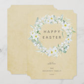 Waterverf White Floral met Happy Easter Flat Feestdagenkaart (Voorkant / Achterkant)