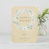 Waterverf White Floral met Happy Easter Flat Feestdagenkaart (Staand voorkant)