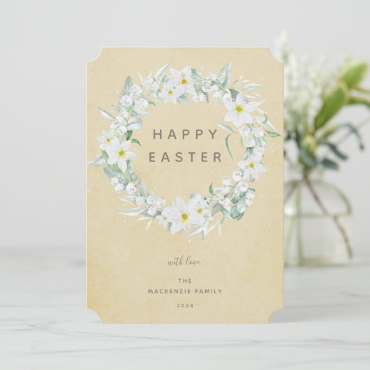 Waterverf White Floral met Happy Easter Flat Feestdagenkaart (Staand voorkant)