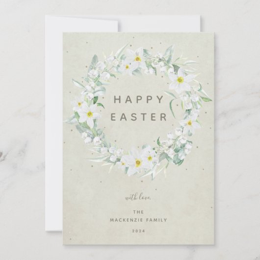 Waterverf White Floral met Happy Easter Flat Feestdagenkaart (Voorkant)