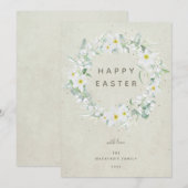 Waterverf White Floral met Happy Easter Flat Feestdagenkaart (Voorkant / Achterkant)