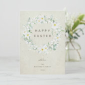 Waterverf White Floral met Happy Easter Flat Feestdagenkaart (Staand voorkant)