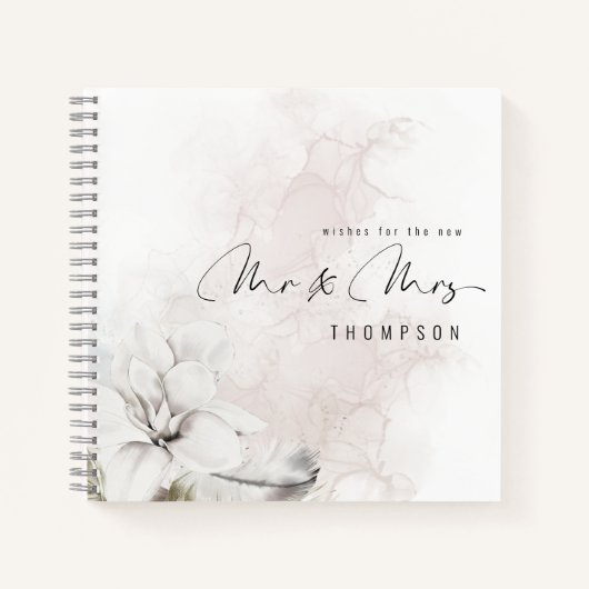 Waterverf White Floral New Mr Mrs Guest Book Notitieboek (Voorkant)