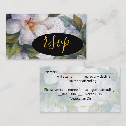 Waterverf White Floral RSVP Informatiekaartje (Voorkant / Achterkant)