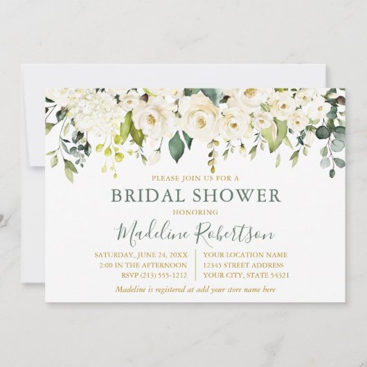 Waterverf White Floral Sage Green Vrijgezellenfees Kaart (Voorkant)