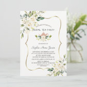 Waterverf White Floral Vrijgezellenfeest Tea Party Kaart (Staand voorkant)